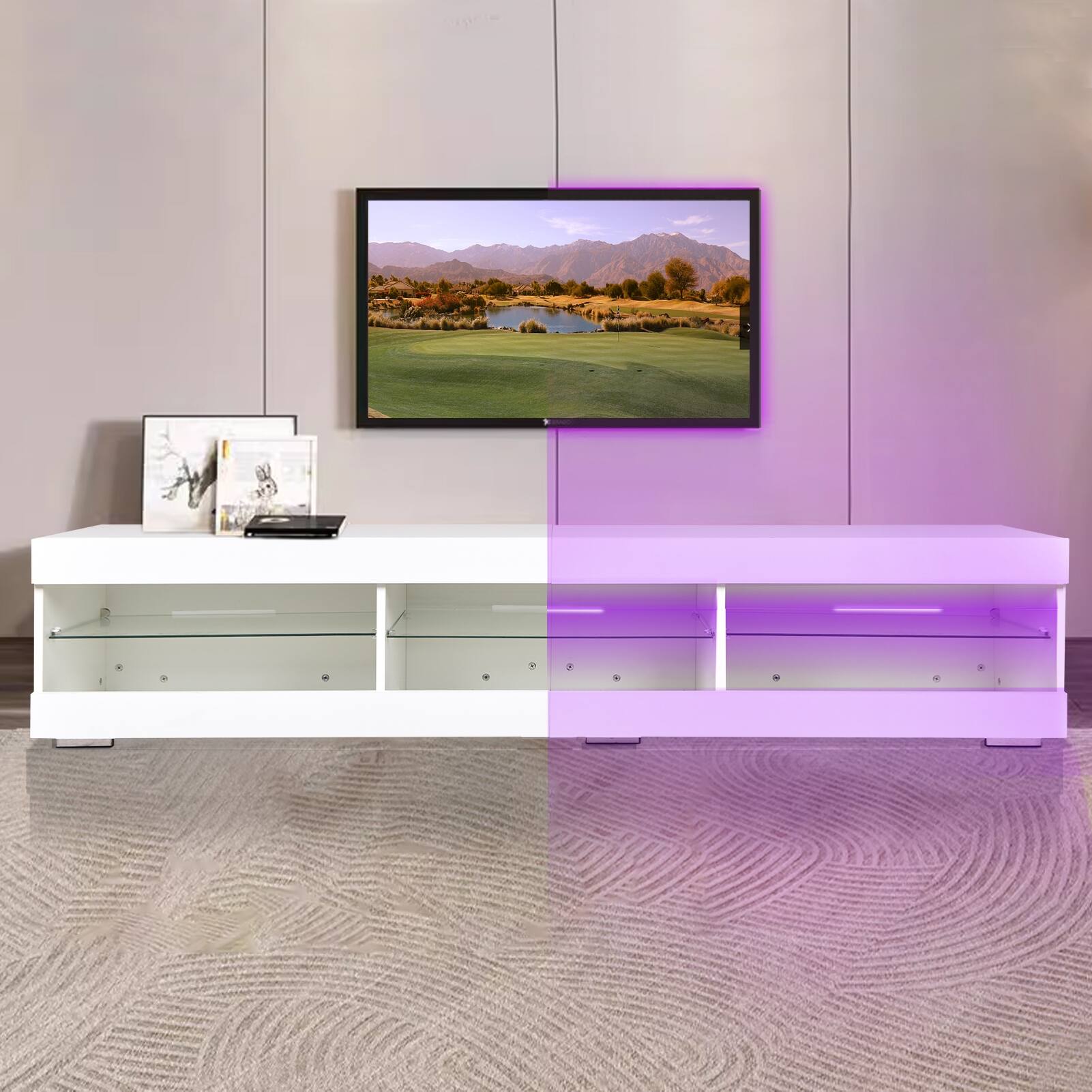 Versatile LED TV Stand, Cable Management, Adjustable LED System, Up to